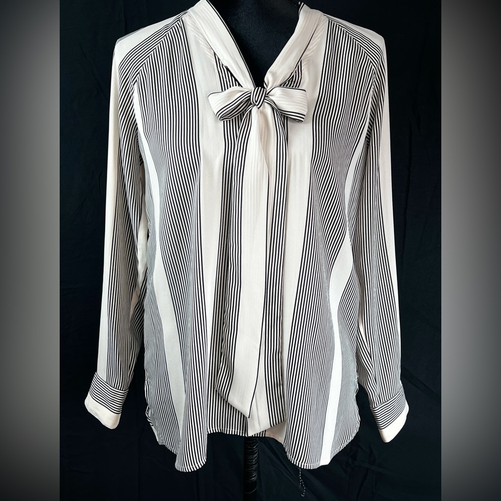 LOFT Monochrome Striped Oversized Pullover Blouse with Bow Accent | Size XS  NWT